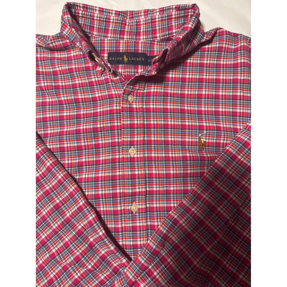 Ralph Lauren Button Down Shirt Pink Plaid L Mens Long Sleeve Pony Logo Cotton